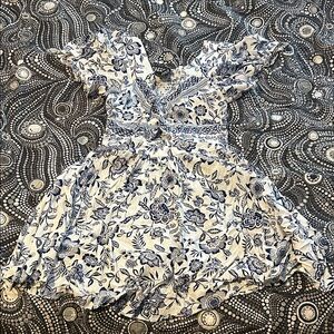 Angie Womens S White and Blue Floral Dress